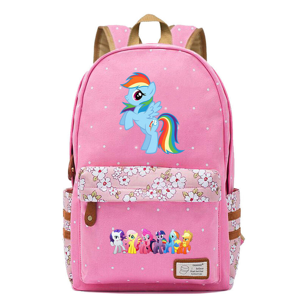 Pony Rainbow Unicorn Student School Bag Fragmented Canvas Girl Backpack