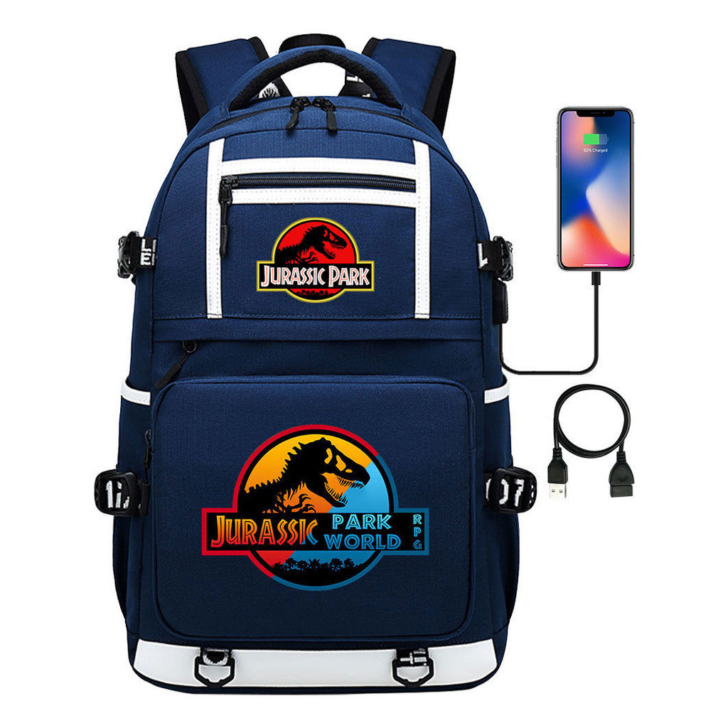 Jurassic Park Dinosaur Usb Youth School Bag Men's And Women's Backpack Leisure Travel Backpack