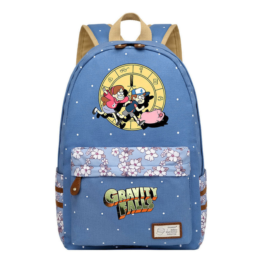 Cartoon, Anime, Bizarre Town, Teenage Student Backpacks, Floral Men's And Women's Backpacks