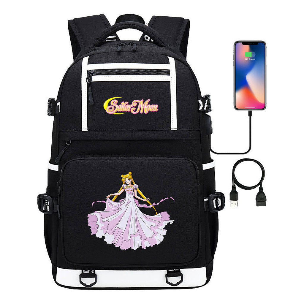 Anime Beauty Girl Warrior Usb Youth Student School Bag Men's And Women's Backpack Leisure Travel Backpack