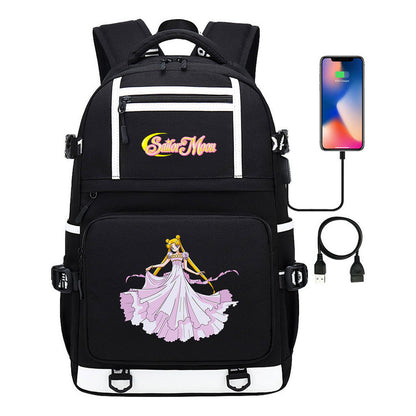 Anime Beauty Girl Warrior Usb Youth Student School Bag Men's And Women's Backpack Leisure Travel Backpack