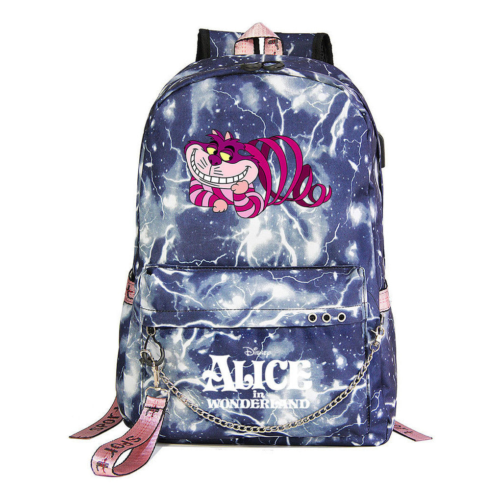 Cheshire Cat Alice's Adventure In Wonderland Youth School Bag Men's And Women's Leisure Weaving Strap Backpack