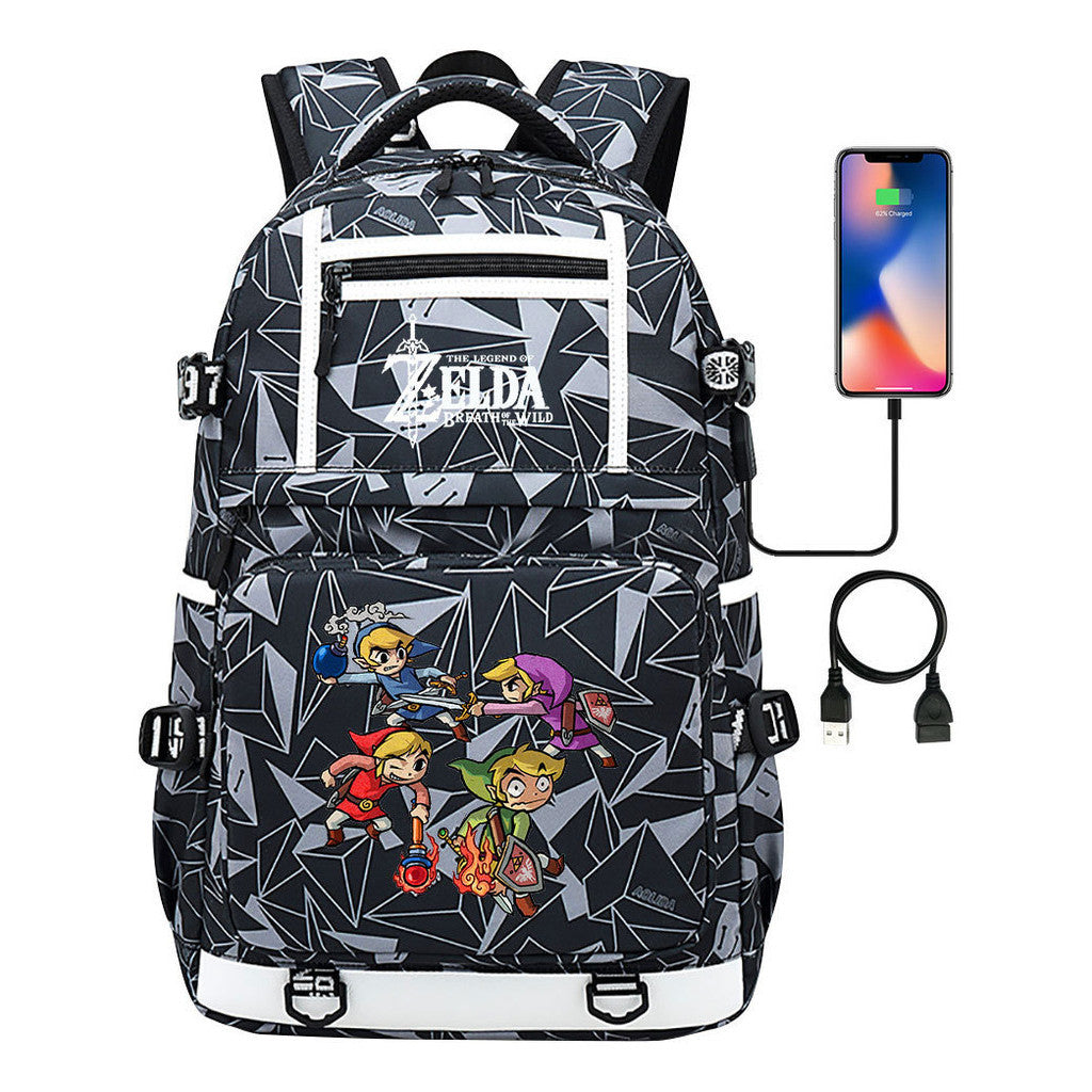 Legend Of Zelda Printed Usb Youth School Bag Backpack Leisure Travel Bag