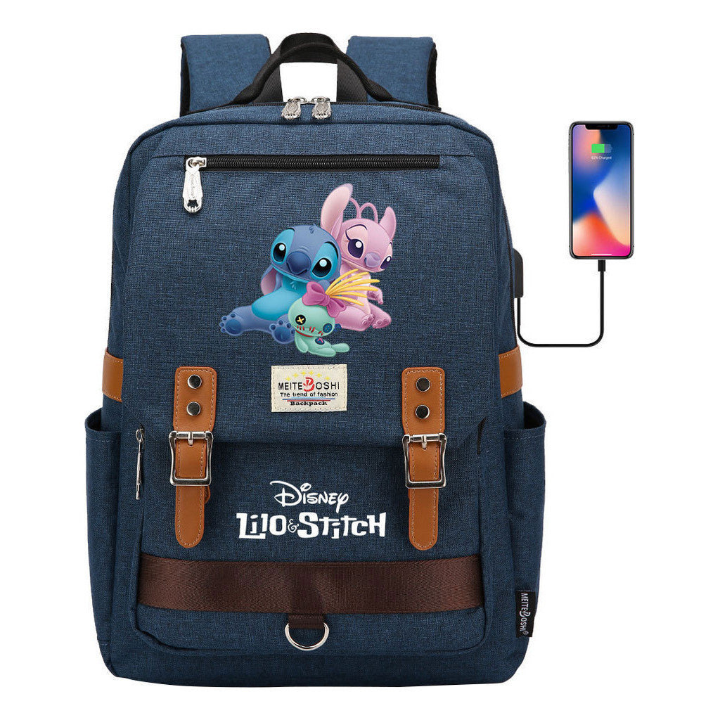 Anime Star Baby Stitch Printed Youth Student School Bag Casual Magnetic Buckle Backpack