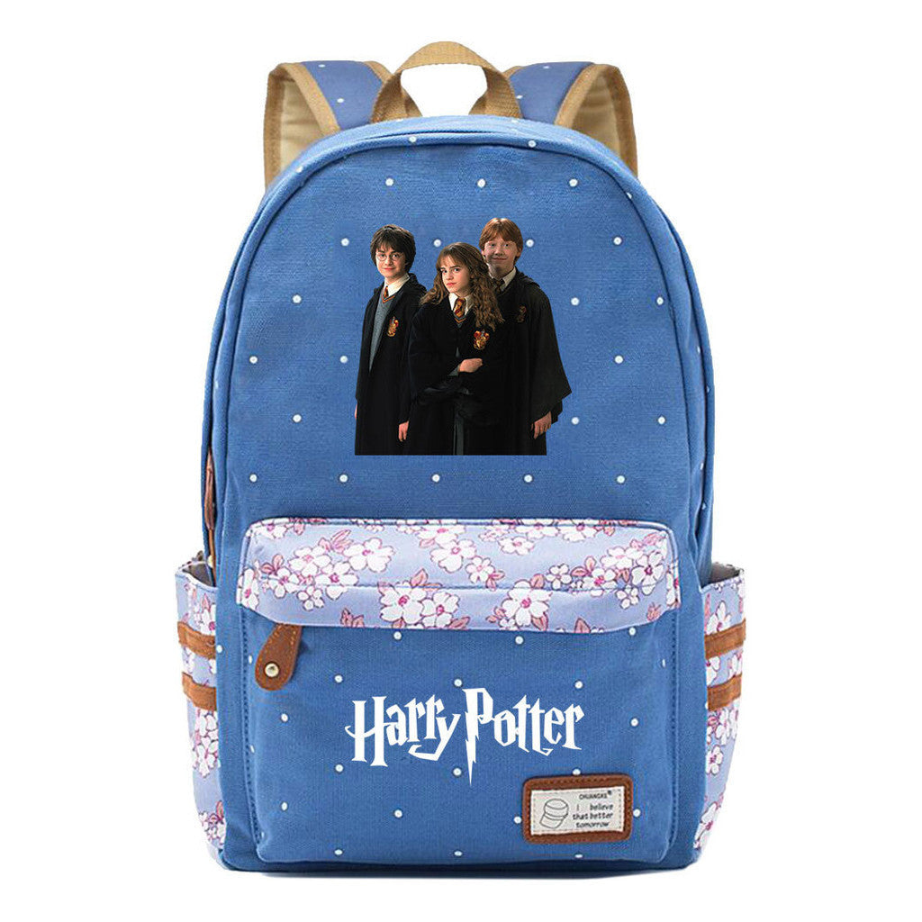 School Of Witchcraft And Wizardry Student Backpack, Floral Canvas, Female Backpack