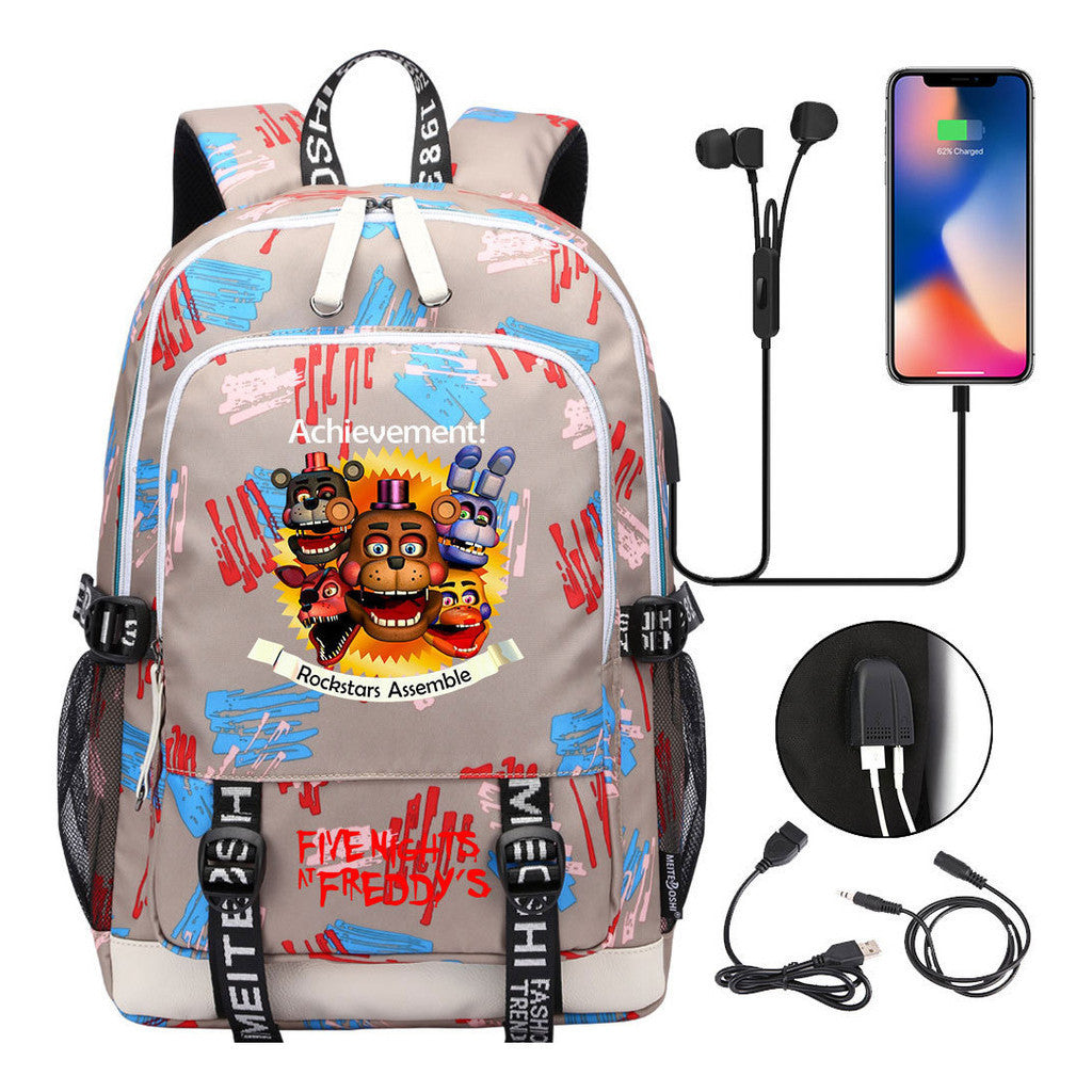 Toy Bear Game Peripheral Print Usb Youth Student Backpack For Men And Women Leisure Backpack