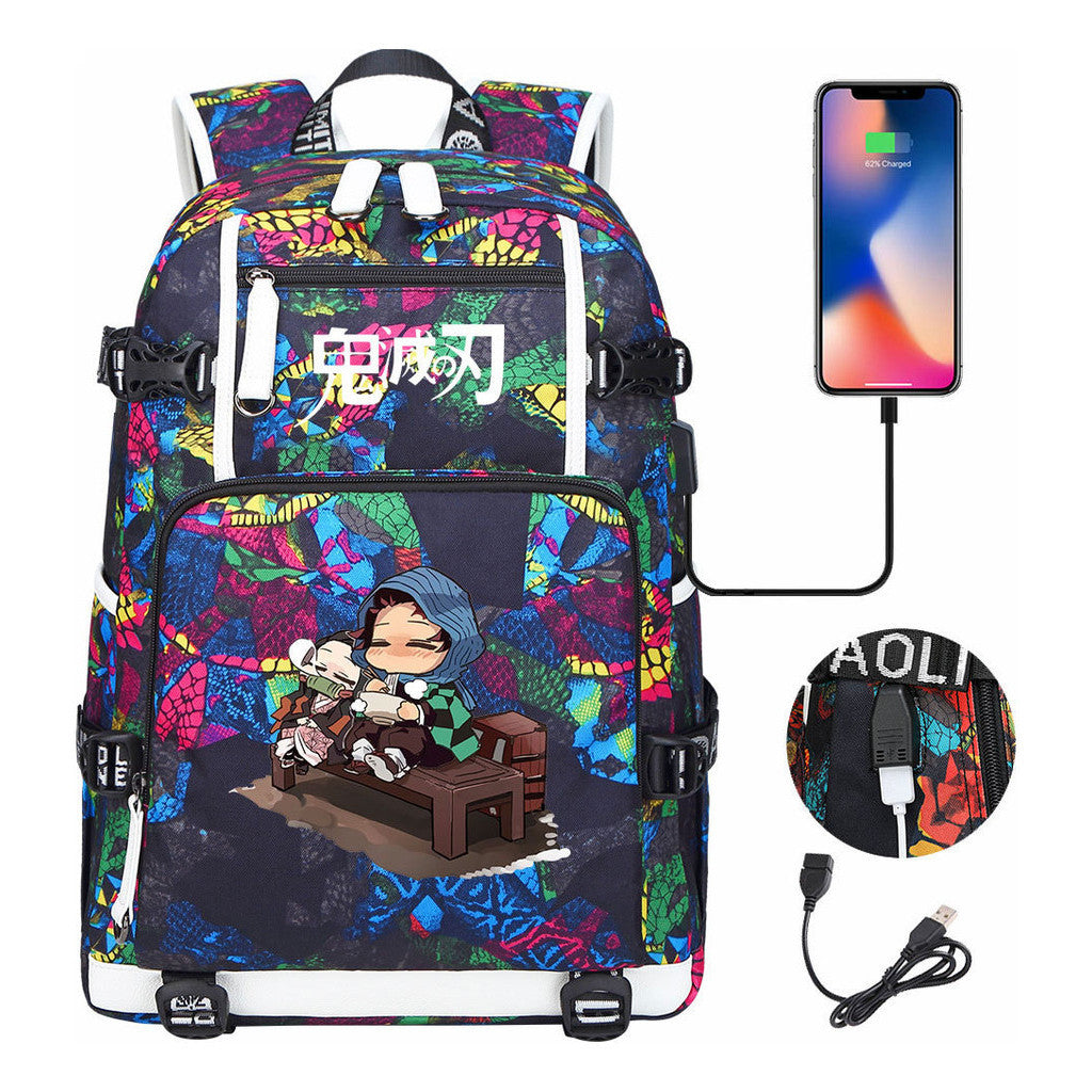 Cartoon Printed Usb Large Capacity Youth Student Backpack For Men And Women's Leisure Travel Backpack