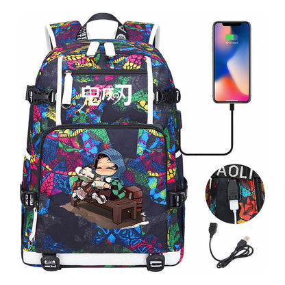 Cartoon Printed Usb Large Capacity Youth Student Backpack For Men And Women's Leisure Travel Backpack