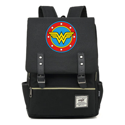 Anime Wonder Woman Printed Youth Student School Bag Men's And Women's Leisure Belt Buckle Backpack