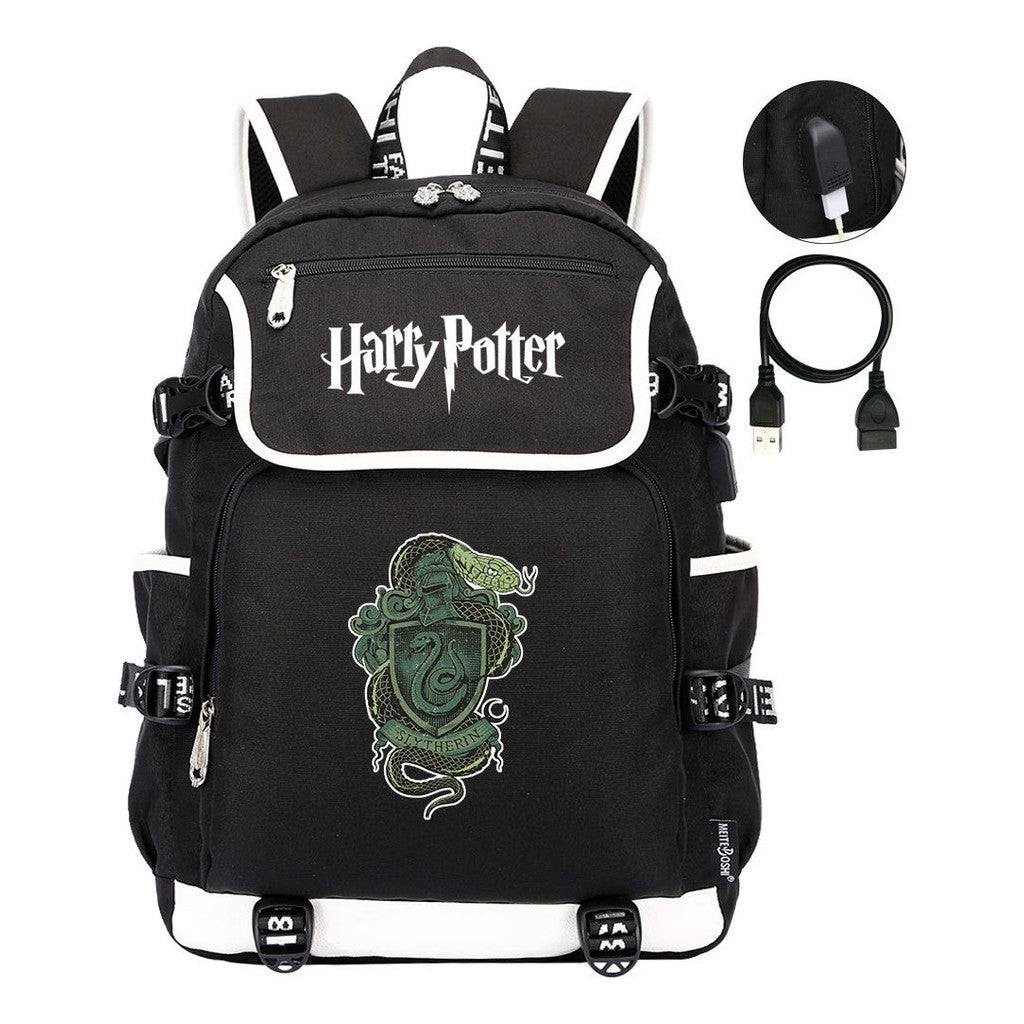School Of Witchcraft And Wizardry Lion Print Usb Youth Student Backpack For Men And Women's Leisure Travel Backpack