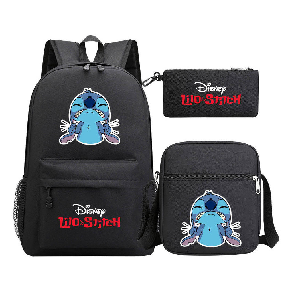 Starry Baby Stitch Printed Youth School Bag Three Piece Set For Men And Women Shoulder Set Backpack