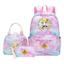 Anime Beauty Girl Warrior Student Girls School Bag Lunch Bag Three Piece Set Backpack Set