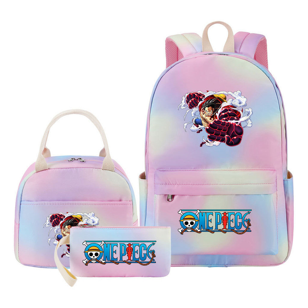 Cartoon Pirate King  Student Girl Backpack Lunch Bag Three Piece Set Backpack
