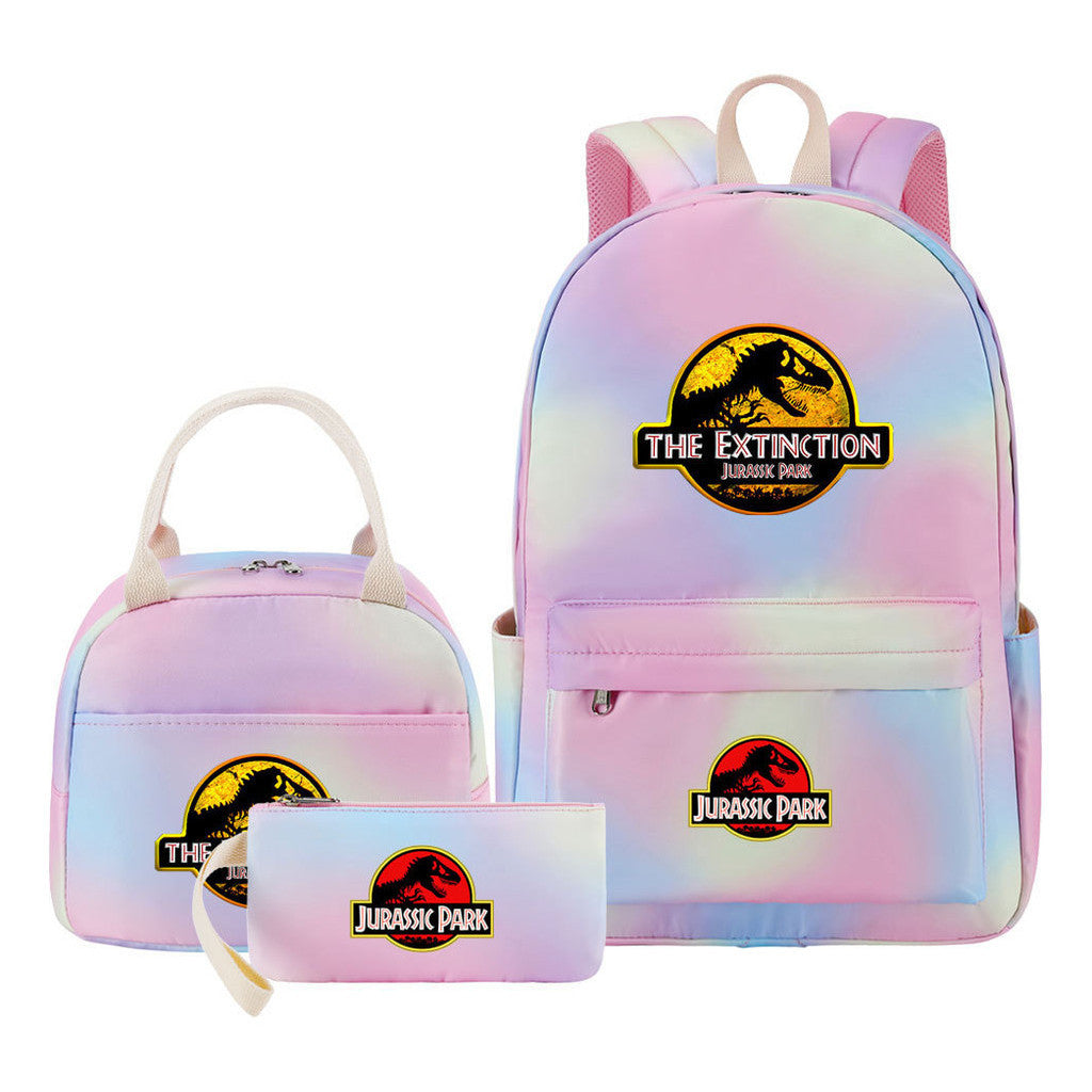 Jurassic Park Dinosaur Student Girls School Bag Lunch Bag Three Piece Set Backpack Set