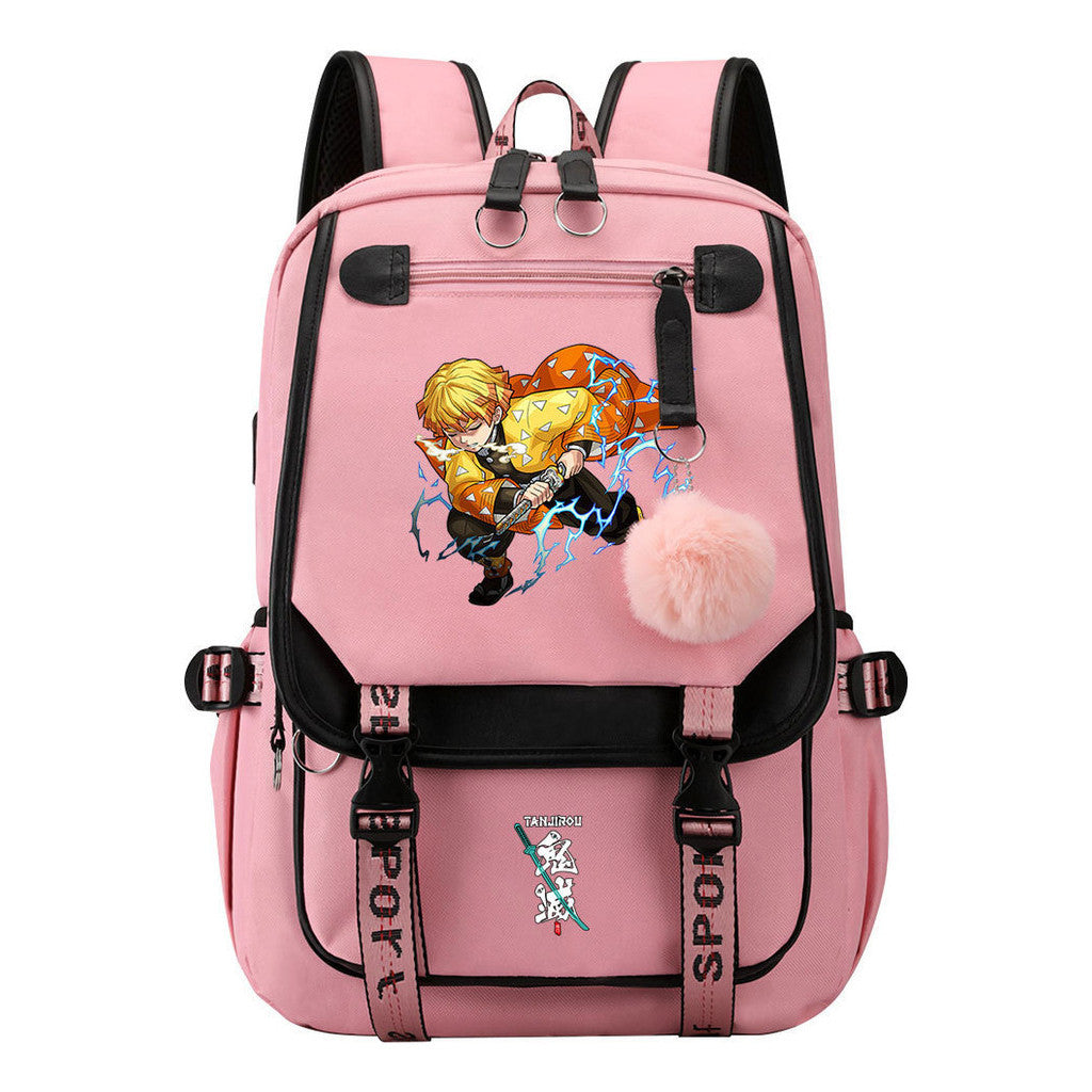 Cartoon Fashion Usb Youth Student School Bag Casual Ribbon Flip Backpack