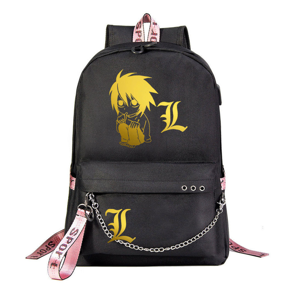 Golden Death Note Usb Youth Student Backpack For Boys And Girls Leisure Travel Backpack