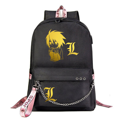 Golden Death Note Usb Youth Student Backpack For Boys And Girls Leisure Travel Backpack