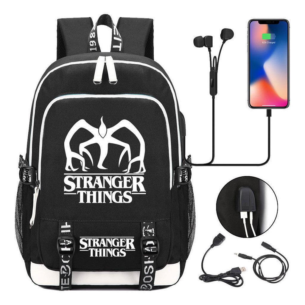 Strange Story Printed Usb Teenage Student Backpacks Men's And Women's Leisure Travel Backpack