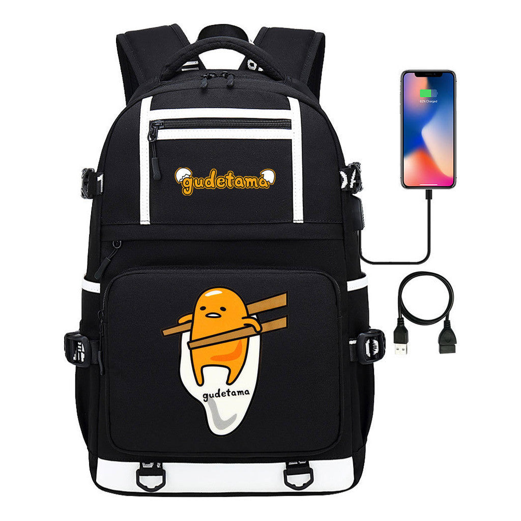 Cartoon Cartoon Lazy Egg Usb Student Backpack Backpack Leisure Travel Bag