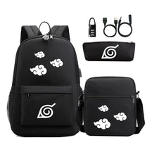 Fashionable Naruto Usb Password Lock Youth Student School Bag Three Piece Backpack Set