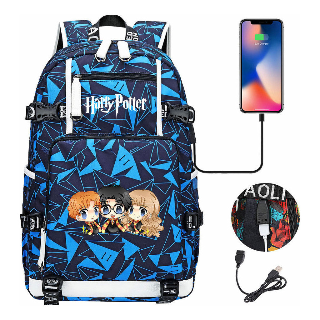 School Of Witchcraft And Wizardry Usb Earphones, Youth Student Backpacks, Leisure Travel Backpacks