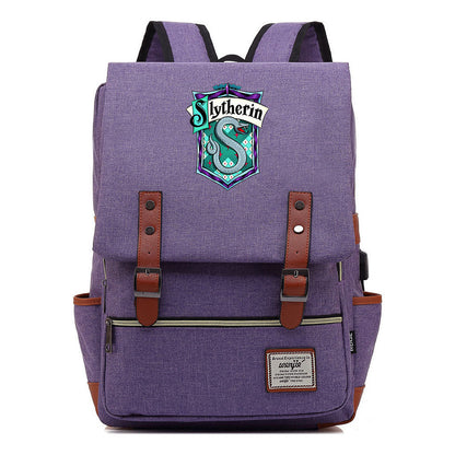 School Of Witchcraft And Wizardry Student Backpack Usb Men's And Women's Leisure Belt Buckle Backpack