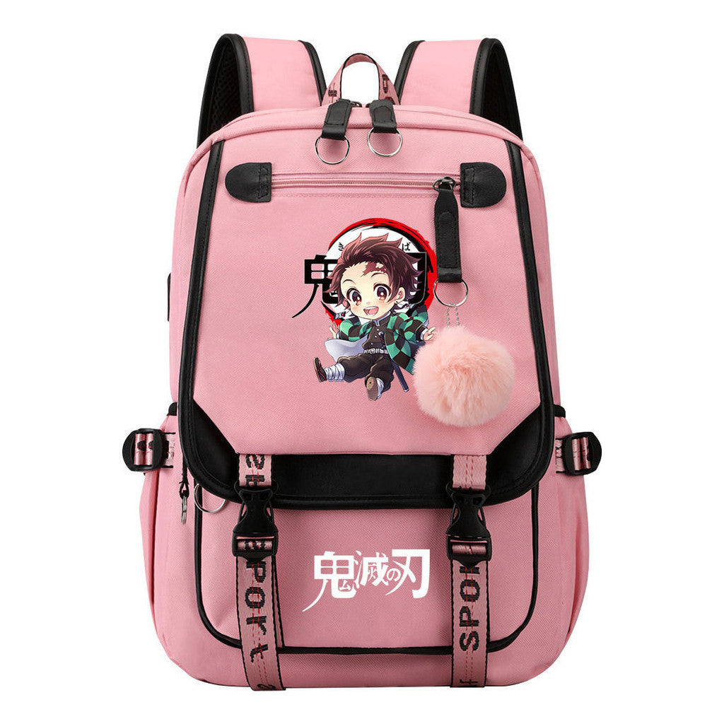 Cartoon Fashion Usb Student Backpack With Casual Woven Strap Flip Back Backpack
