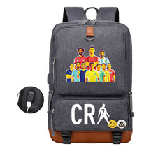 Football Star Cristiano Ronaldo Printed Usb Student Backpack For Leisure Travel Backpack