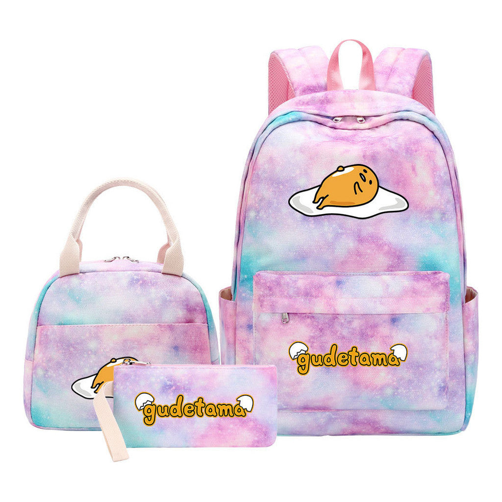 Egg Green Manga Student Girls School Bag Lunch Bag Three Piece Set Backpack Set