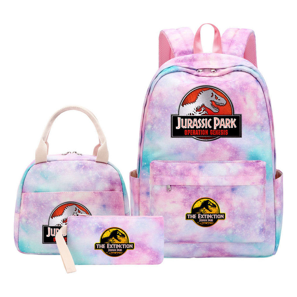 Jurassic Park Dinosaur Youth School Bag Lunch Bag Three Piece Set Backpack Set