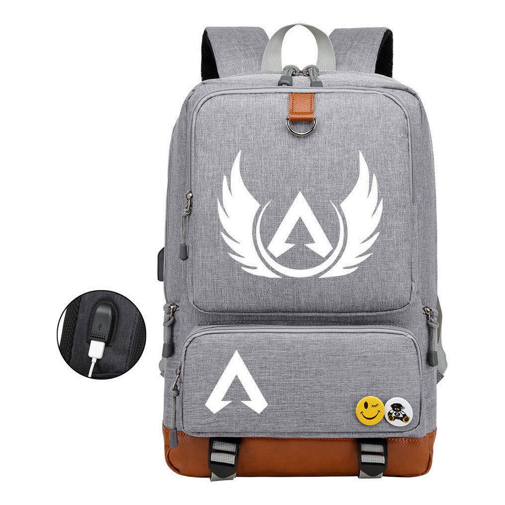Apex Hero Print Usb Student Backpack For Leisure Travel Backpack