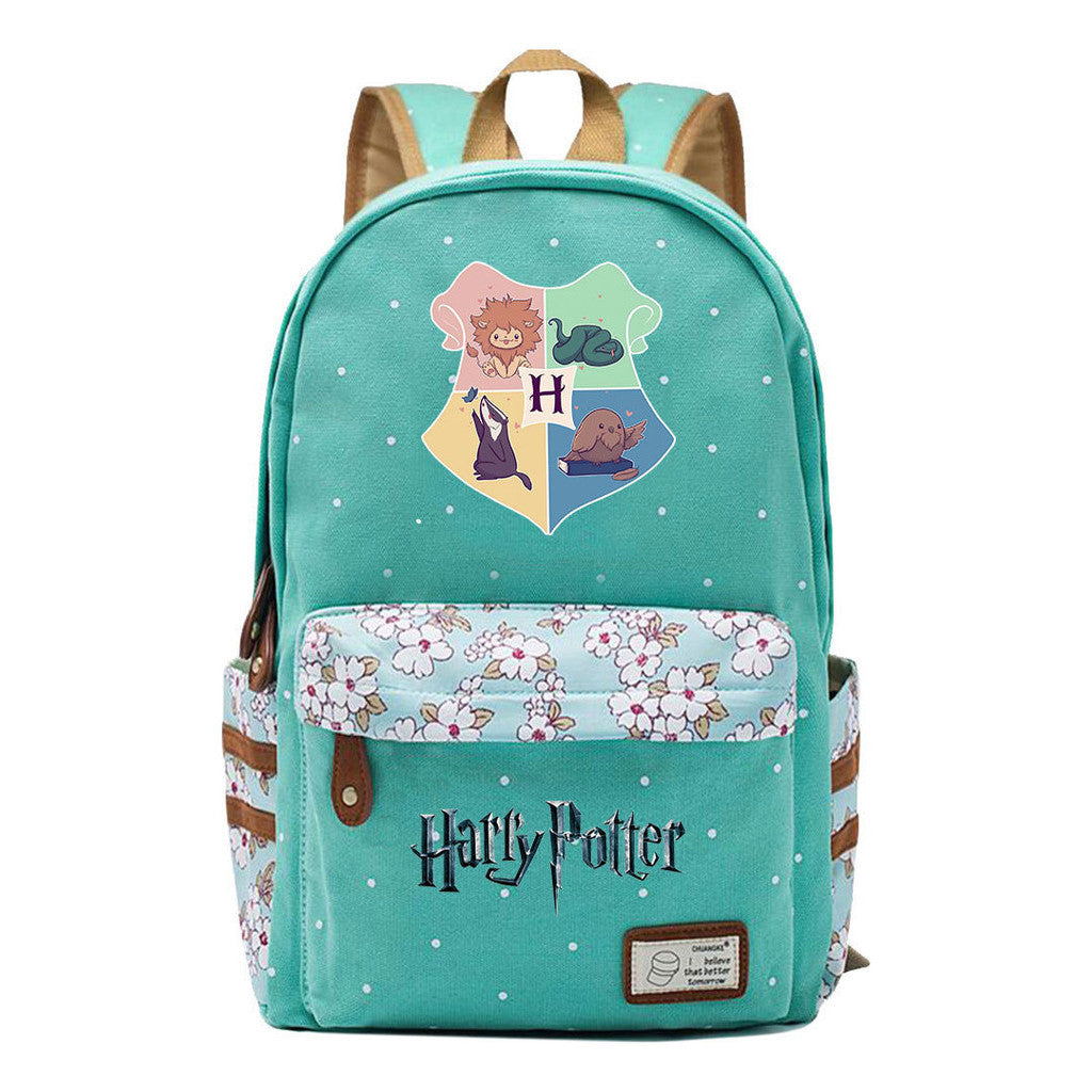 School Of Witchcraft And Wizardry Student Backpack With Floral Canvas Backpack