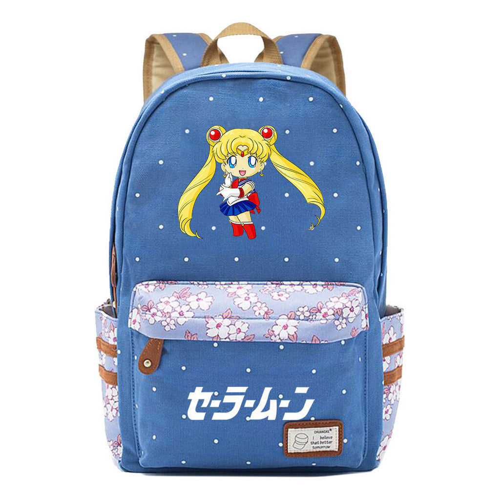 Anime Peripheral Beautiful Girl Warrior Student Backpack, Floral Casual Backpack