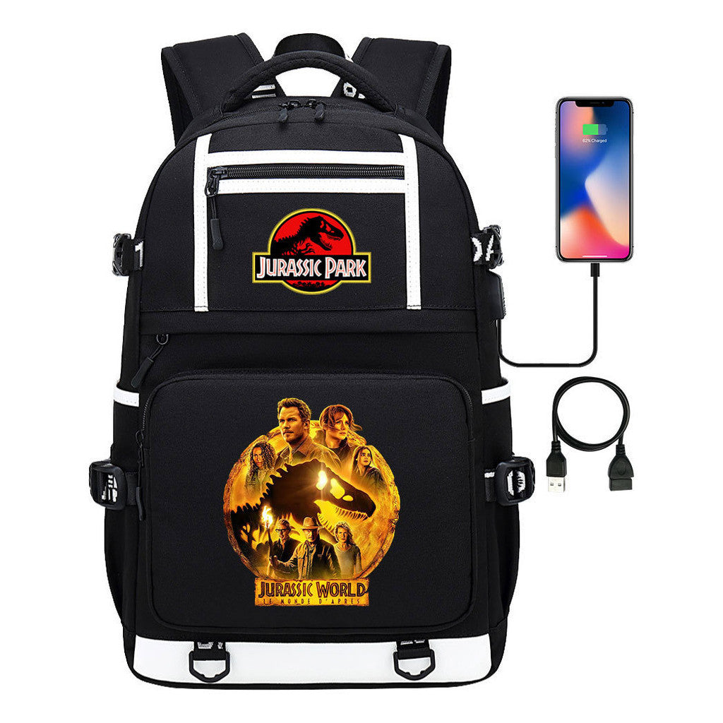Jurassic Park Dinosaur Usb Youth School Bag Men's And Women's Backpack Leisure Travel Backpack