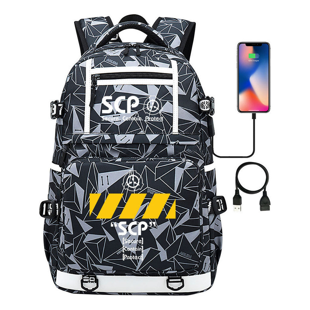 Printed Usb Youth School Bag Leisure Travel Backpack