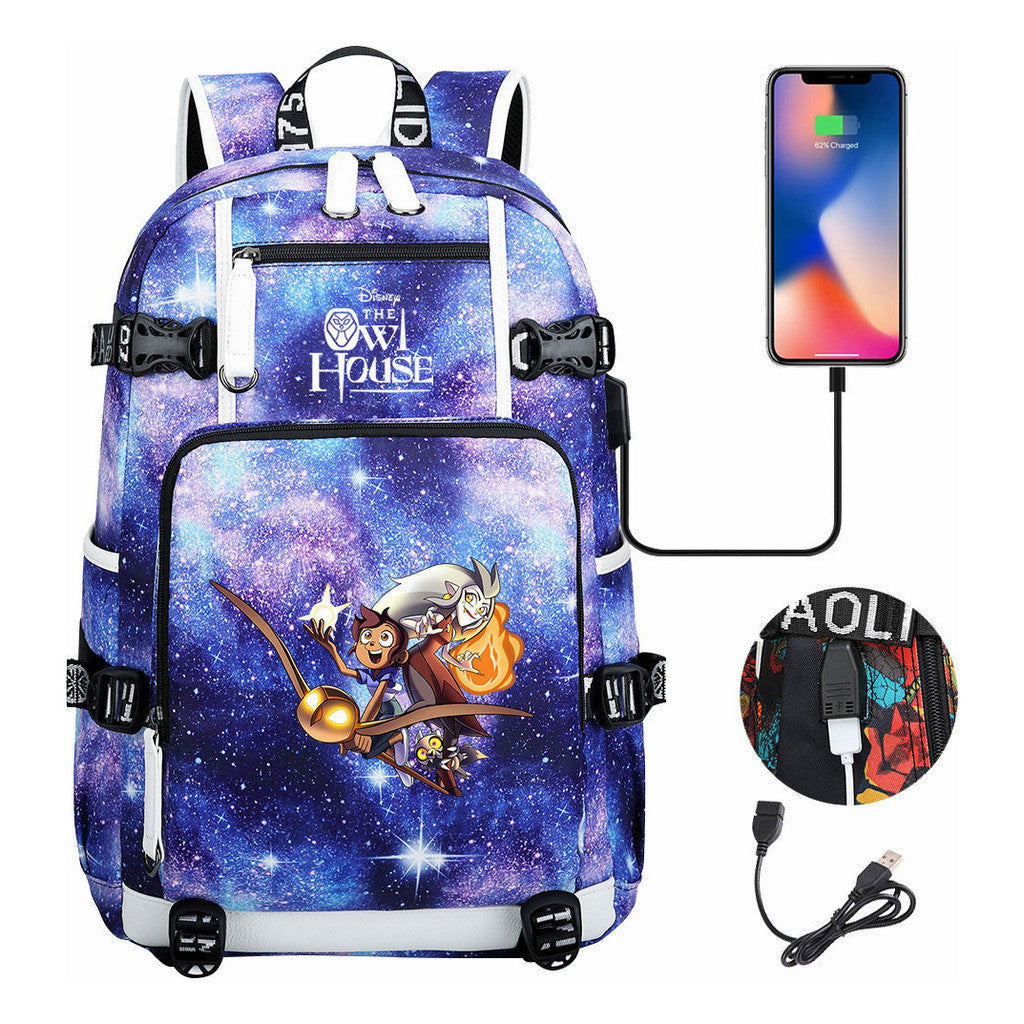 Anime Owl Magic Print Youth Student School Bag Backpack Leisure Travel Backpack