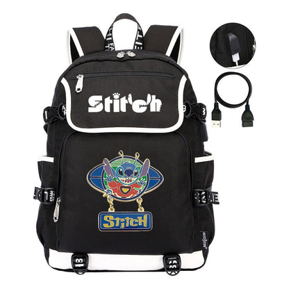 Anime Star Baby Stitch Printed Usb Student Backpack For Men And Women's Leisure Travel Backpack