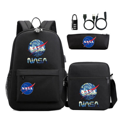 Fashionable Usb Password Lock Youth Student Backpack Three Piece Set Backpack