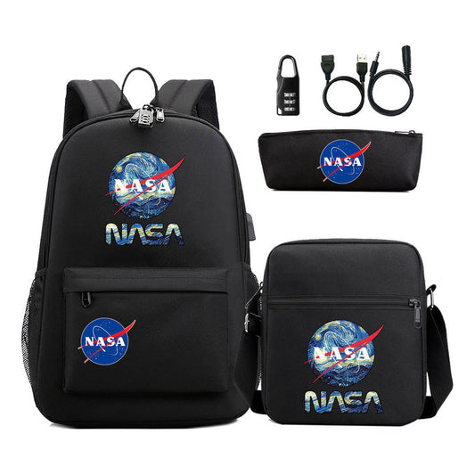 Fashionable Usb Password Lock Youth Student Backpack Three Piece Set Backpack