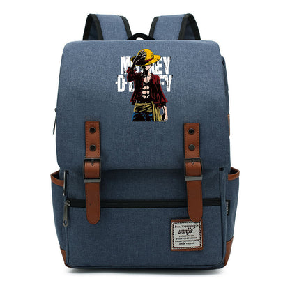 Anime Pirate King Luffy Printed Student Backpack For Men And Women With Casual Belt Buckle Classic Backpack