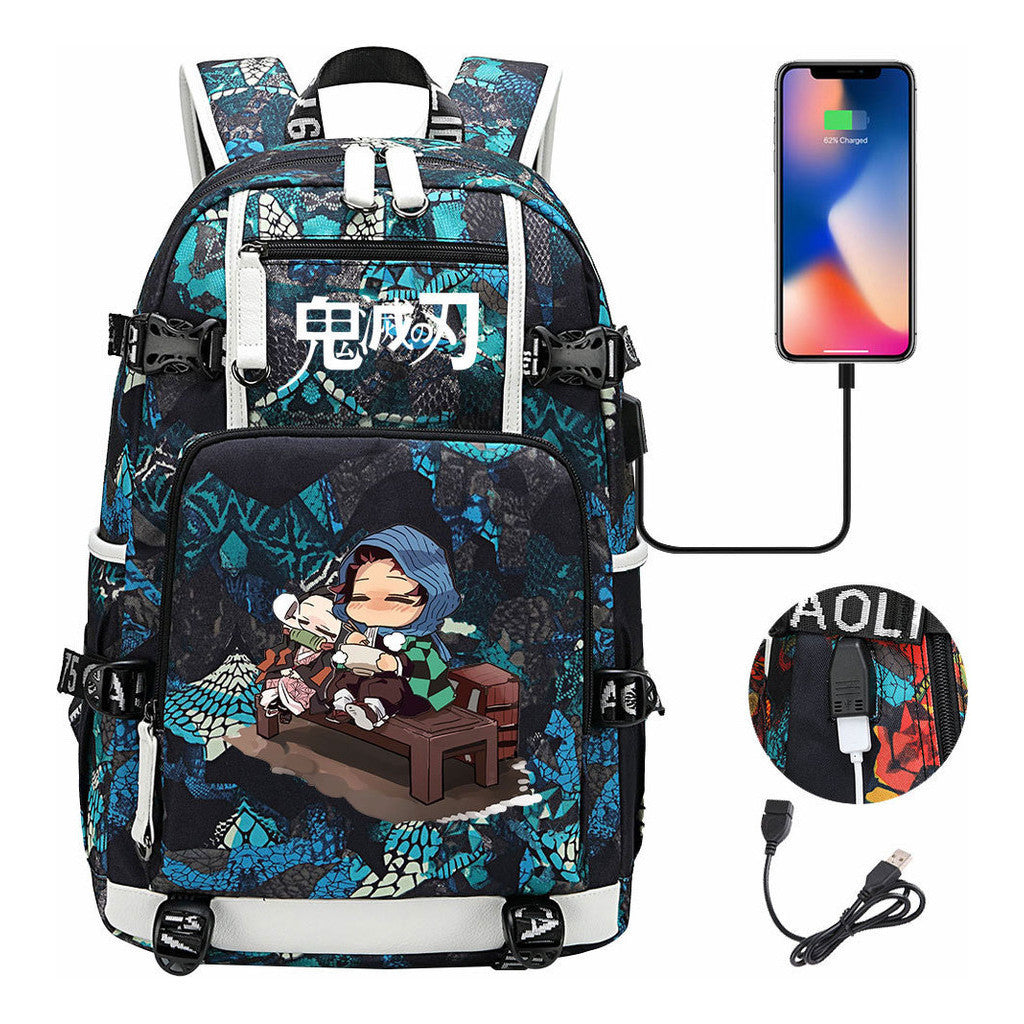Cartoon Printed Usb Large Capacity Youth Student Backpack For Men And Women's Leisure Travel Backpack