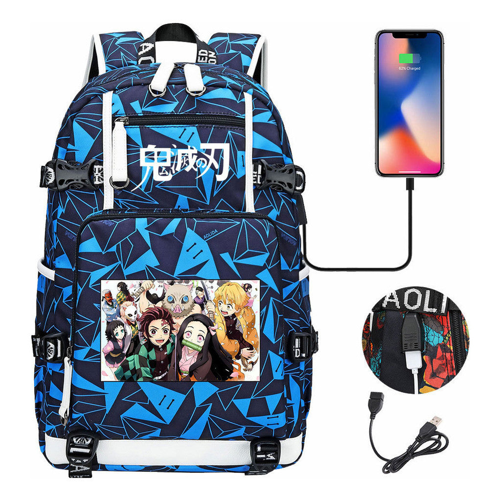 Cartoon Printed Usb Large Capacity Backpack For Men And Women's Leisure Travel Backpack
