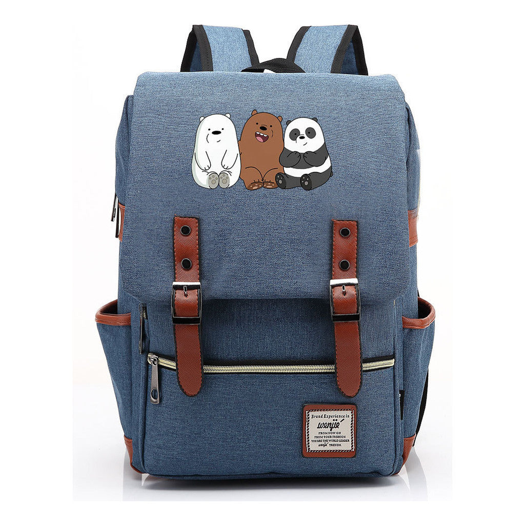 Cartoon Cute Three Bears Printed Youth School Bag For Men And Women Leisure Belt Buckle Classic Backpack