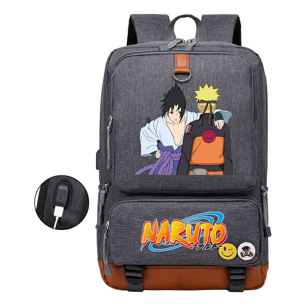 Naruto Print Usb Youth Student Backpack For Men And Women Leisure Travel Backpack