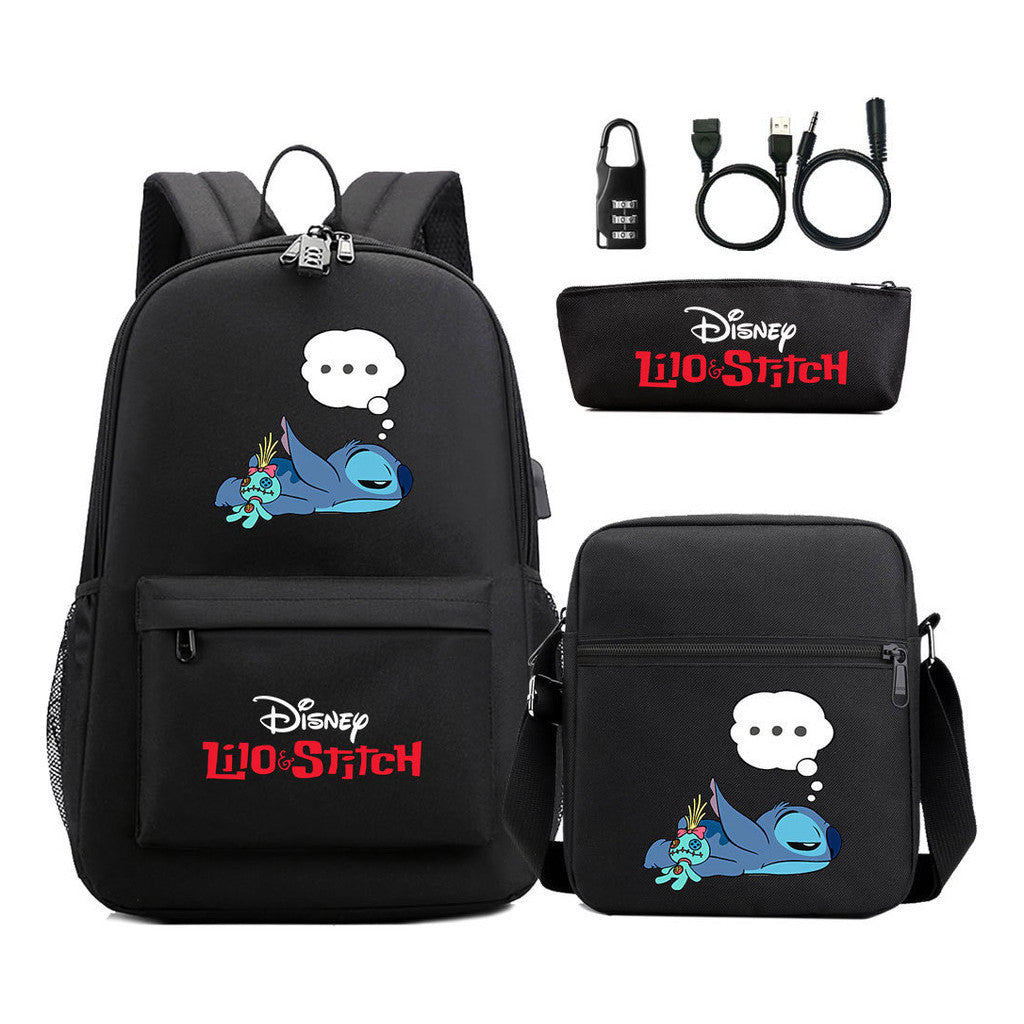 Interstellar Baby Stitch Usb Password Lock Youth Student Backpack 3-piece Set For Men And Women Backpacks