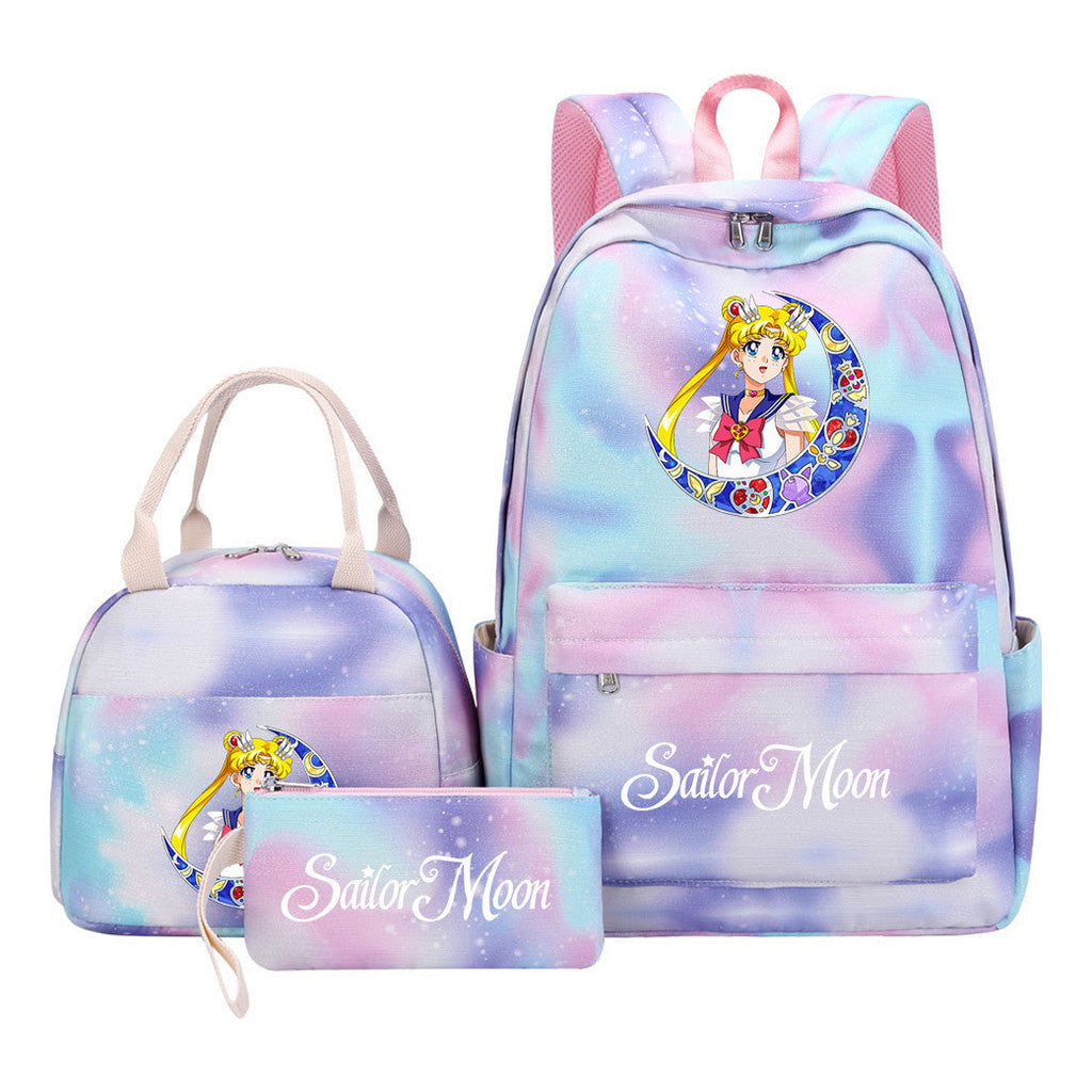 Beautiful Girl Warrior Teenage Student Girl Backpack Lunch Bag Three Piece Set Backpack Cover