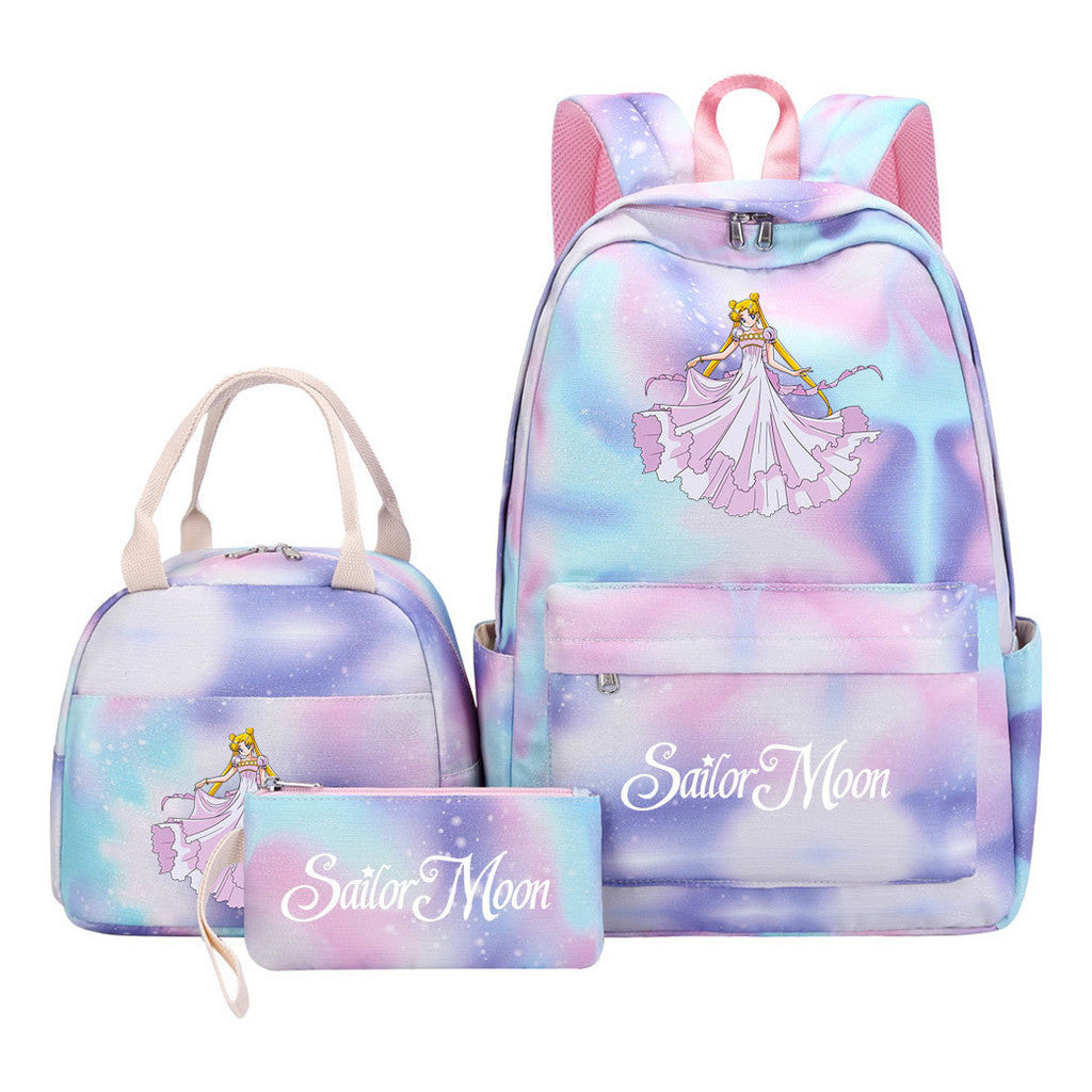 Beautiful Girl Warrior Teenage Student Girl Backpack Lunch Bag Three Piece Set Backpack Cover