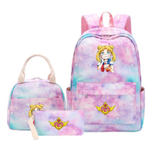 Anime Beauty Girl Warrior Student Girls School Bag Lunch Bag Three Piece Set Backpack Set