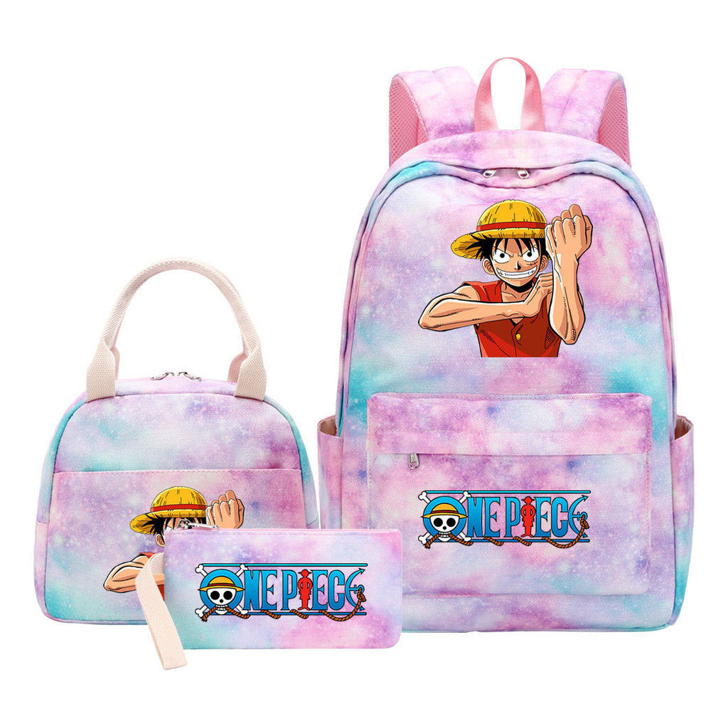 Cartoon Pirate King  Student Girl Backpack Lunch Bag Three Piece Set Backpack