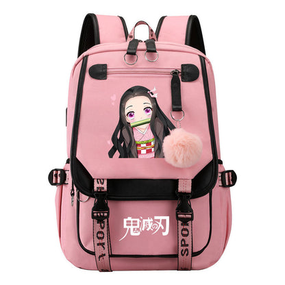 Cartoon Fashion Usb Youth Student Backpack Men's And Women's Leisure Ribbon Flip Backpack